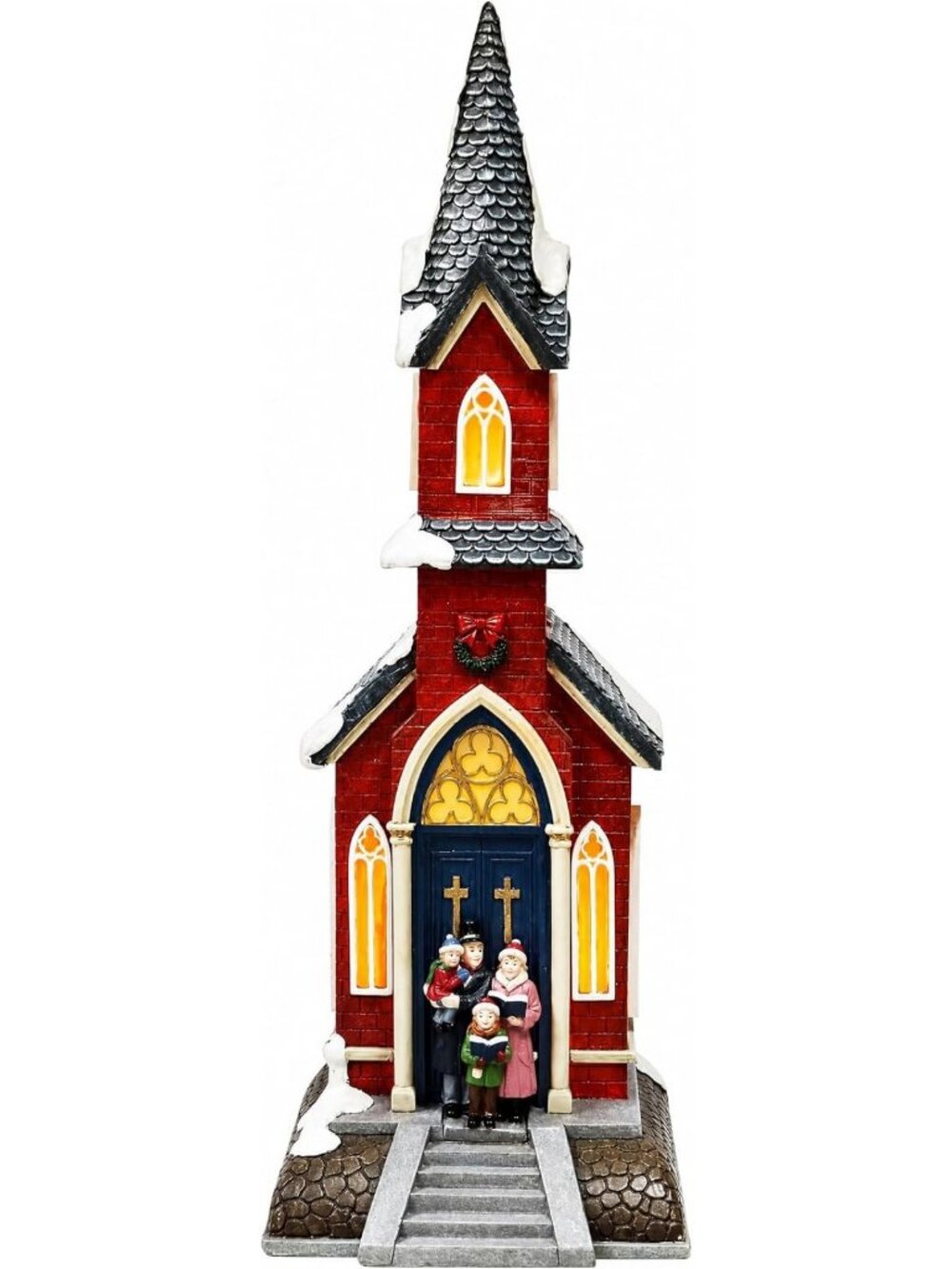 Hand-Painted Red Church Christmas Village with LED Lights & 8 Classic Songs